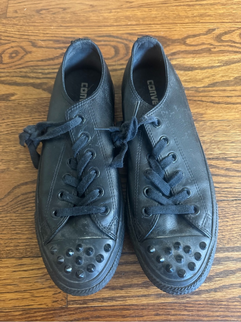 Converse Black Leather Low-Top Sneakers with Studded Toe